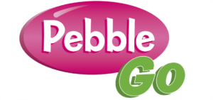 Pebble in white letters in a pink oval with Go written in green below the oval.